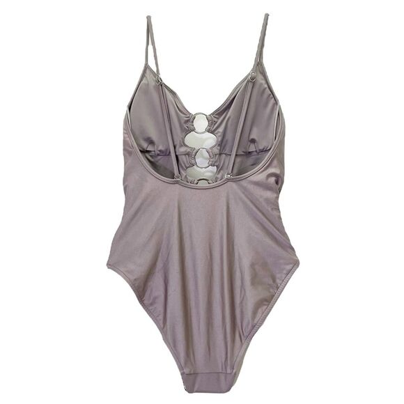 NEW Victoria's Secret V-Plunge Ring One-Piece Swimsuit Shimmer Taupe Size Medium - Picture 4 of 10